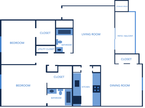 Two Bedroom, Two Bathroom 1135 Sq Ft Apartment Home at Captiva Club Apartments in Tampa, Florida
